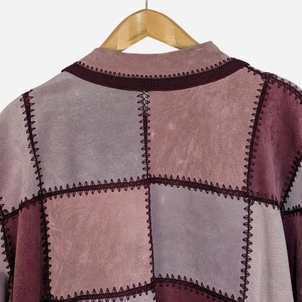 Denim & Co Genuine Leather Patchwork Crochet Jacket Mauve Pink 2X - Picture 4 of 8